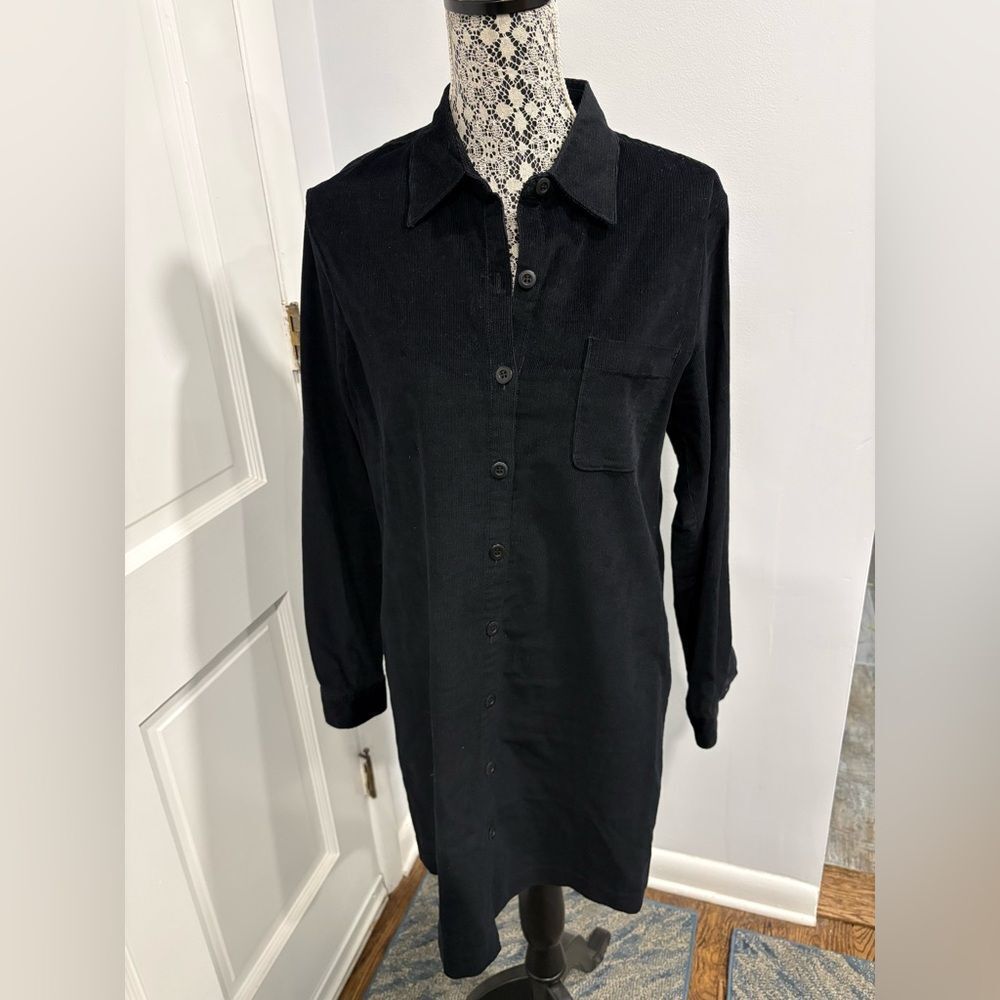 J. Crew Black Corduroy Long Sleeve Shirt Dress - Picture 7 of 12
